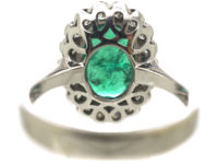 18ct White Gold Emerald & Diamond Oval Shaped Ring