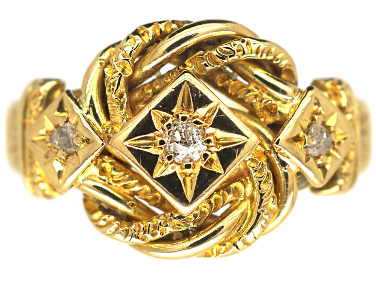Edwardian 18ct Gold Knot Ring set with Three Diamonds