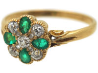 Edwardian 18ct Gold, Emerald & Diamond Cluster Ring
