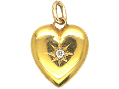 Edwardian 15ct Gold Heart Shaped Pendant set with a Diamond