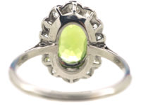 Edwardian 18ct White Gold, Diamond & Peridot Oval Cluster Ring