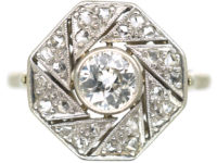French Art Deco 18ct White Gold and Platinum, Diamond Catherine Wheel Design Ring