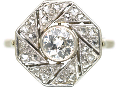 French Art Deco 18ct White Gold and Platinum, Diamond Catherine Wheel Design Ring French Art Deco 18ct White Gold and Platinum, Diamond Catherine Wheel Design Ring