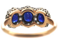 Edwardian 18ct Gold, Sapphire & Diamond Triple Cluster Ring