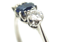 Art Deco 18ct White Gold, Sapphire & Diamond Three Stone Ring