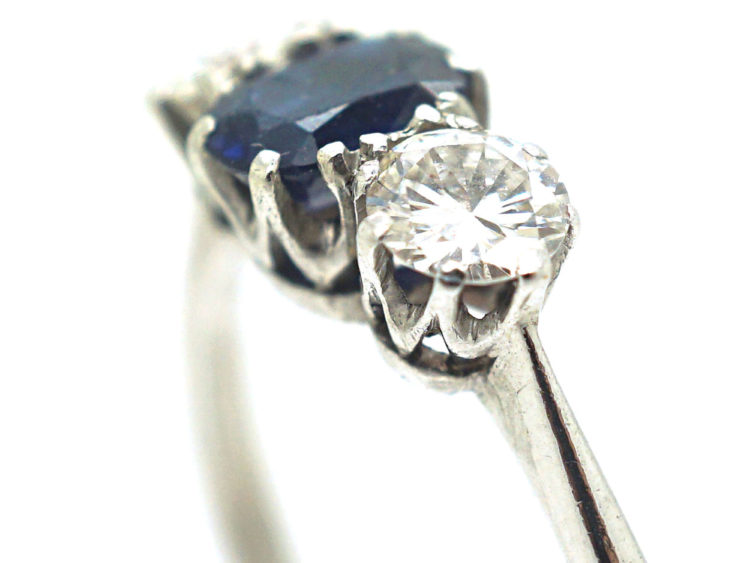 Art Deco 18ct White Gold, Sapphire & Diamond Three Stone Ring