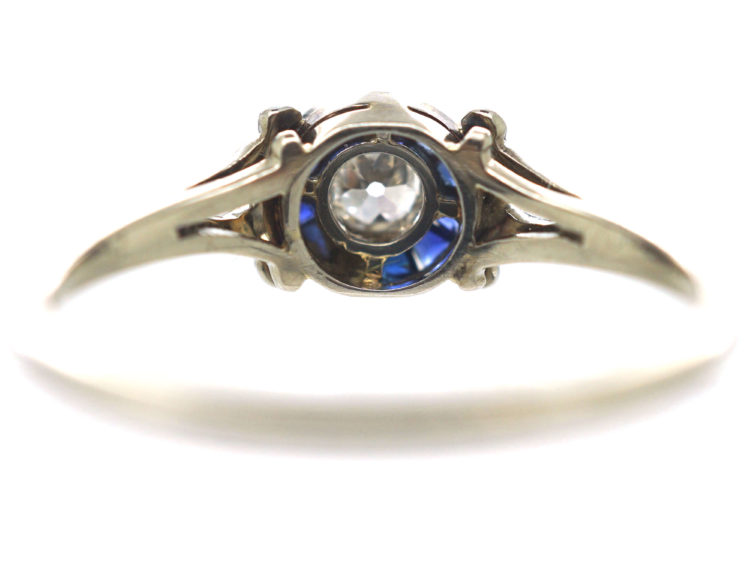 Art Deco 14ct White Gold, Sapphire & Diamond Target Ring