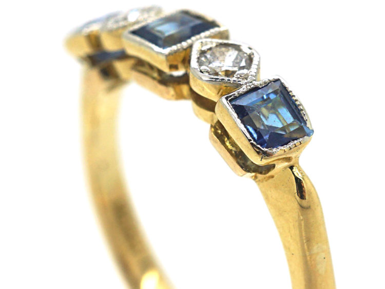 Art Deco 18ct Gold & Platinum, Sapphire & Diamond Five Stone Ring