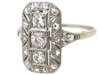 Art Deco 14ct Gold & Diamond Rectangular Ring