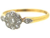 Edwardian 18ct Gold & Platinum Diamond Cluster Ring with Diamond Set Shoulders