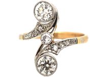 French Import 18ct Gold & Platinum Art Nouveau Two Stone Diamond Ring