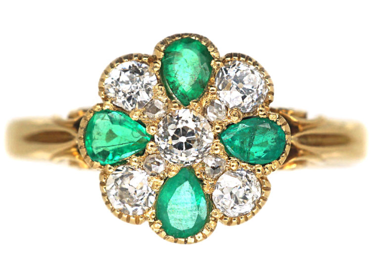 Edwardian 18ct Gold, Emerald & Diamond Cluster Ring