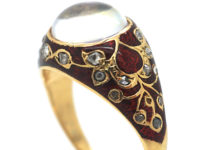 Edwardian 18ct Gold, Moonstone, Enamel & Rose Diamond Ring