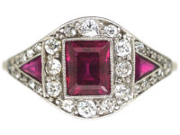 Art Deco Platinum, Ruby & Diamond Ring