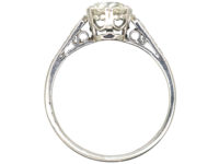 Art Deco Platinum Diamond Solitaire Ring with Diamond Shoulders