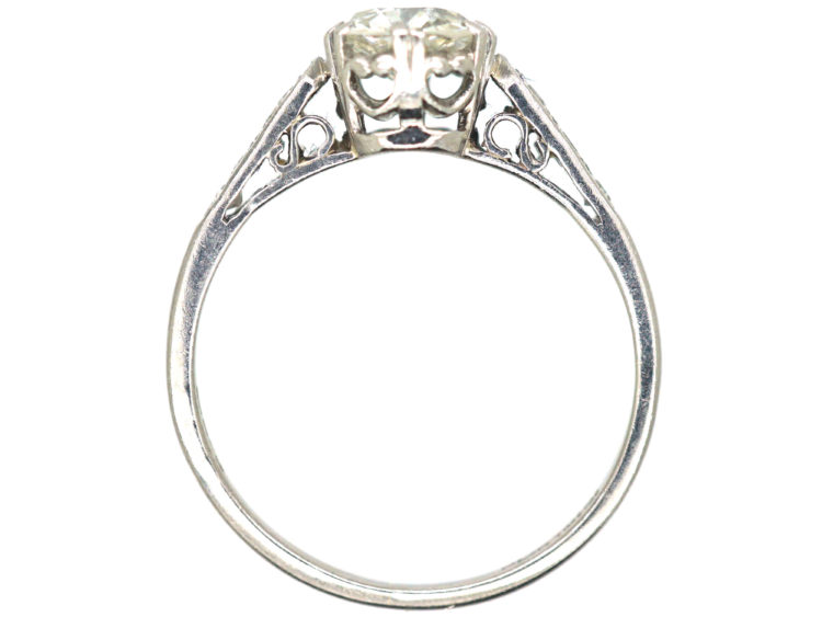 Art Deco Platinum Diamond Solitaire Ring with Diamond Shoulders
