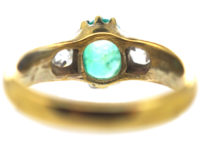 Victorian 18ct Gold Cabochon Emerald & Diamond Three Stone Ring