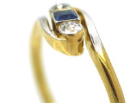 Art Deco 18ct Gold & Platinum, Diamond & Sapphire Crossover Ring