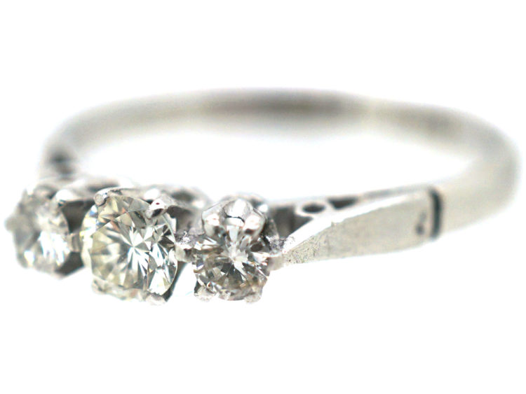 Art Deco Platinum,Three Stone Diamond Ring
