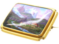 Early 19th Century 15ct Gold & Swiss Enamel Brooch of a Swiss Mountain Scene