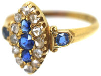 Victorian 18ct Gold Sapphire & Rose Cut Diamond Marquise Shaped Ring