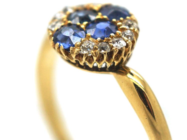 Edwardian 18ct Gold Sapphire & Diamond Cluster Ring