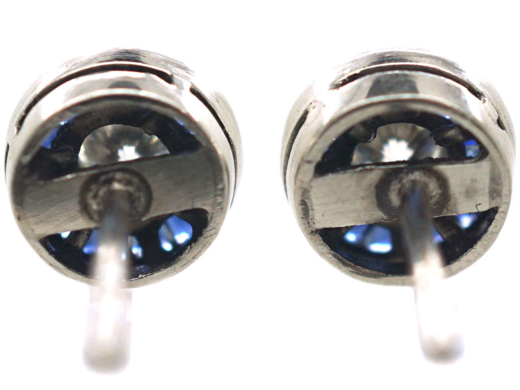 Art Deco 18ct White Gold, Sapphire & Diamond Target Earrings