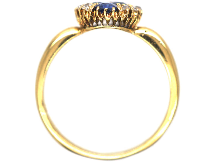 Edwardian 18ct Gold Sapphire & Diamond Cluster Ring