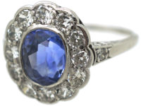 Early 20th Century Platinum, Sapphire & Diamond Cluster Ring