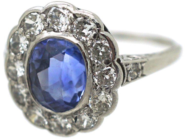 Early 20th Century Platinum, Sapphire & Diamond Cluster Ring