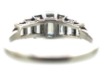 Art Deco Platinum Seven Stone Baguette Step Cut Diamond Ring