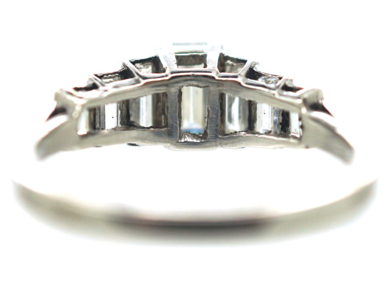 Art Deco Platinum Seven Stone Baguette Step Cut Diamond Ring