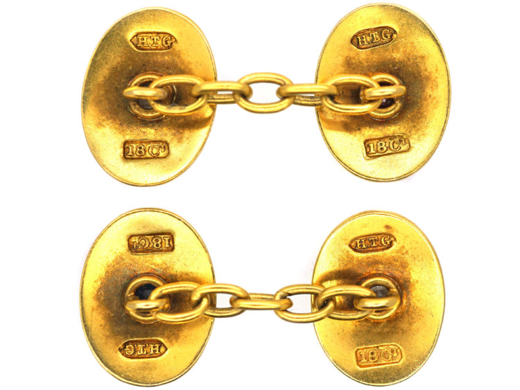 Victorian 18ct Gold Oval Cufflinks set with a Sapphire, Ruby & Diamonds