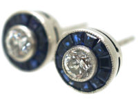 Art Deco 18ct White Gold, Sapphire & Diamond Target Earrings