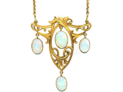 Art Nouveau 14ct Gold and Opal Pendant On 18ct Gold Art Nouveau Chain