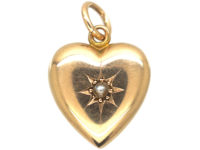 Edwardian 9ct gold Heart Pendant set with a Natural Split Pearl