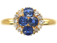 Edwardian 18ct Gold Sapphire & Diamond Cluster Ring