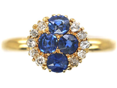 Edwardian 18ct Gold Sapphire & Diamond Cluster Ring