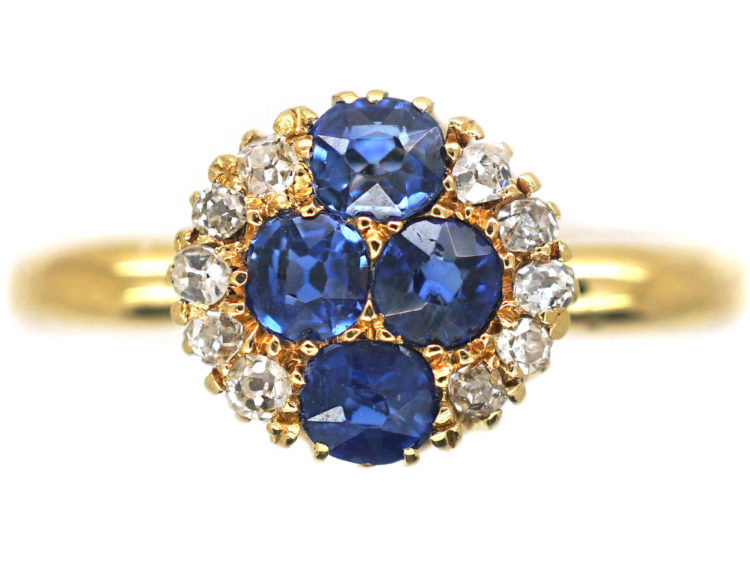 Edwardian 18ct Gold Sapphire & Diamond Cluster Ring