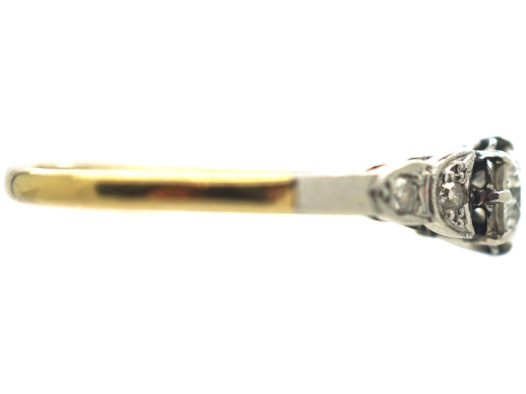 Art Deco 18ct Gold & Platinum Diamond Solitaire Ring with Diamond Shoulders