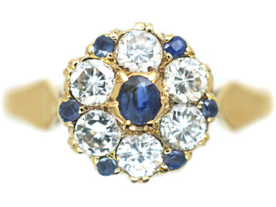 Edwardian 18ct Gold, Diamond & Sapphire Cluster Ring
