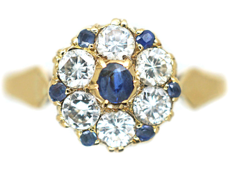 Edwardian 18ct Gold, Diamond & Sapphire Cluster Ring