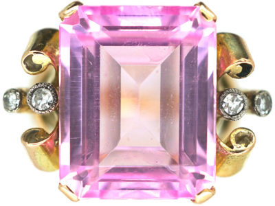 Retro 14ct Gold, Synthetic Pink Sapphire with Diamond Set Shoulders
