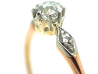Edwardian 18ct Rose Gold & Platinum, Diamond Solitaire Ring with Rose Diamond Set Shoulders
