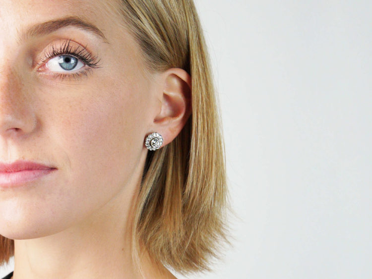 Early 20th Century Platinum & Diamond Cluster Earrings