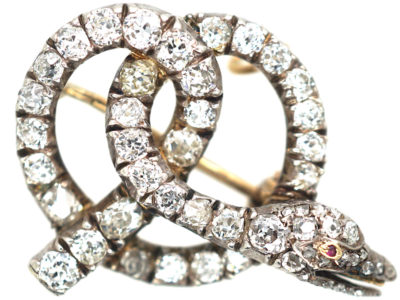 Victorian Coily Snake Brooch / Pendant set with Diamonds