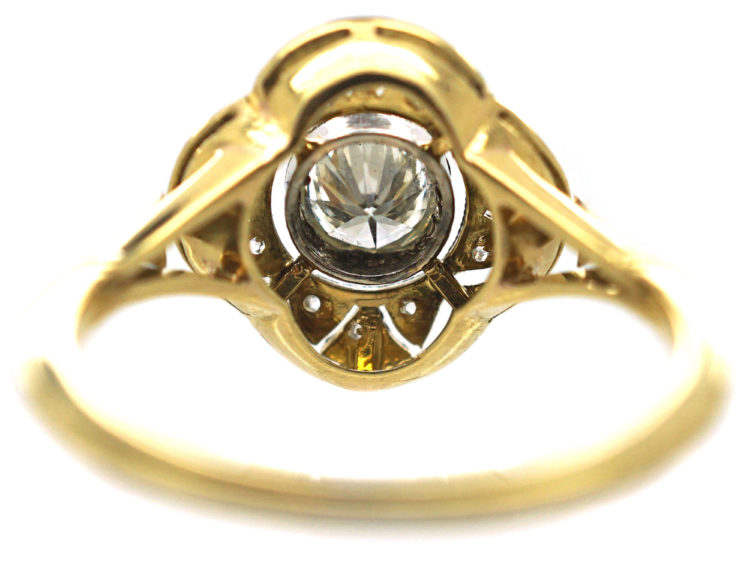 French Art Deco Platinum & 18ct Gold Diamond Geometric Shaped Target Ring