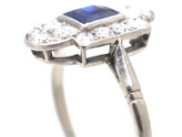 Art Deco Platinum, Sapphire & Diamond Geometric Ring