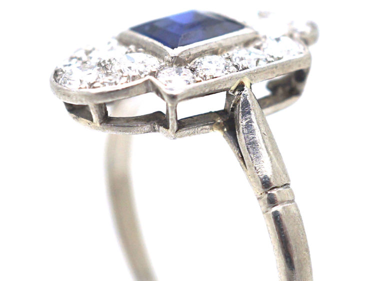 Art Deco Platinum, Sapphire & Diamond Geometric Ring