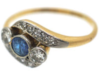 Edwardian 18ct Gold & Platinum Sapphire & Diamond Twist Ring